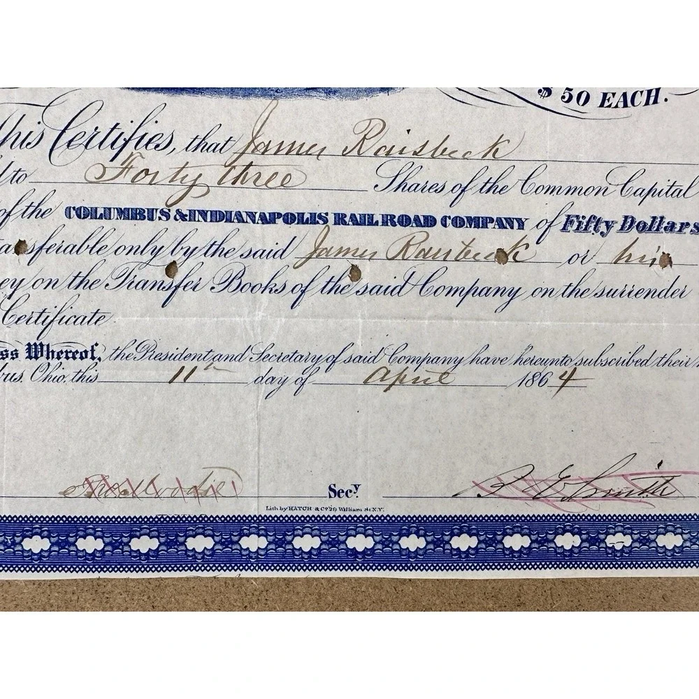 1864 Civil War Railroad Stock Certificate – Cancelled Day John Wilkes Booth Died